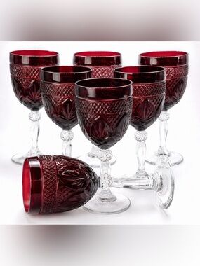 Vintage 6 Cristal d'Arques-Durand Ruby Red Wine Glasses